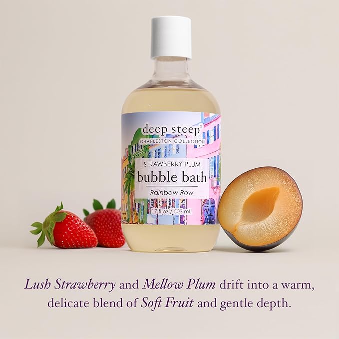Deep Steep Strawberry Plum Bubble Bath for Women, Hypoallergenic, Clinically Tested, Clean Formula for Sensitive Skin, Sulfate-Free, 17 fl oz Bottle, Essential Bath Accessories