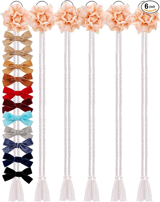 cherrboll Flower Hair Bow Organizer for Baby Girls, 6PCS Floral Hair Clips Holder Headband Hair Accessories Wall Hanging Organizers Storage for Toddler Room Nursery Decor