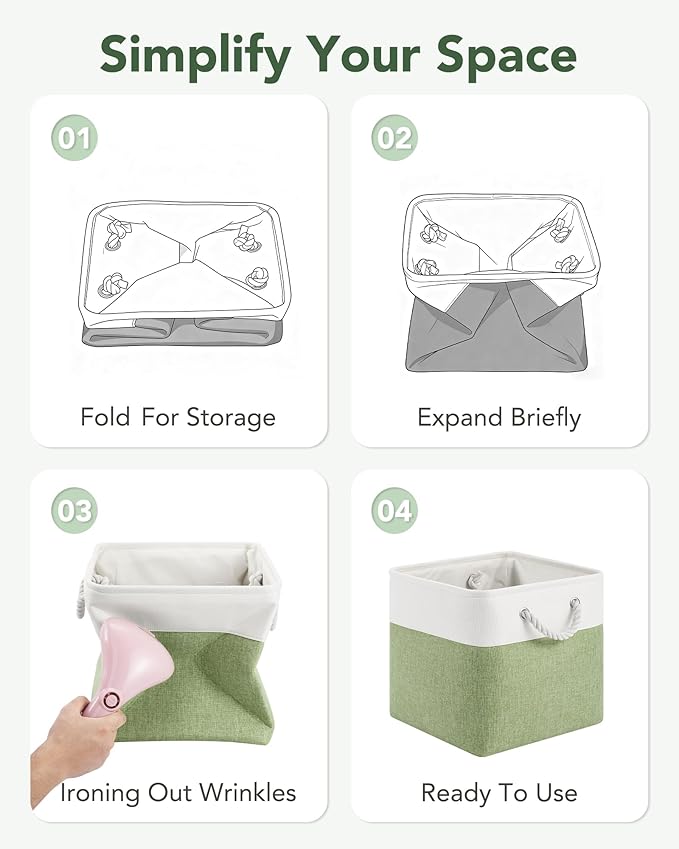 12x12 Storage Cube Bins, 6 Pack Reinforced Bottom Cardboard Foldable Box, Organizer for Closet Shelves, Heavy Home Storage Baskets (White Green)