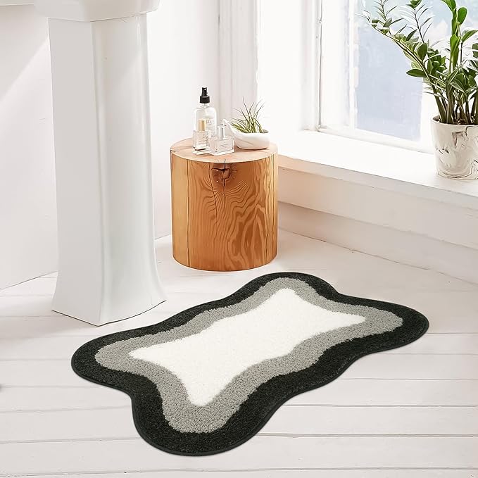 HAOCOO Bathroom Rug Mat, 18x25 inch Extra Soft Non-Slip Gradient Gray Rugs, Absorbent Microfiber Washable Small Rug Carpet for Floor Tub Shower Black/Grey
