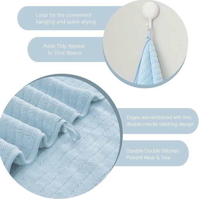 Hailea 18 Piece Family Bath Towel Set Include 6 Bath Towels,6 Hand Towels and 6 Washcloths Soft Bathroom Towel with Hanging Loops,Highly Absorbent Quick Dry Towels Set for Bathroom,Hotel and Spa-Blue