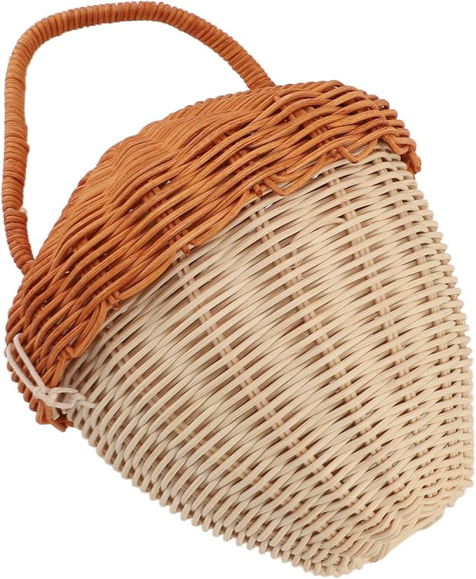 Rattan Storage Basket Mushroom Shape Decorative Woven Fruit Basket Wall Hanging Storage Basket with Lid Photo Prop Room Decor