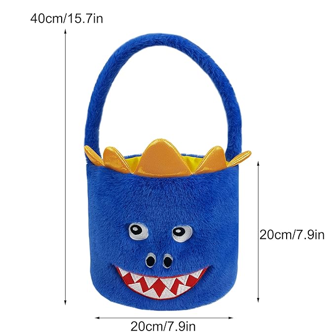 DearSun Exquisite Embroidery ! Personalized Plush Dinosaur Basket Easter Egg Hunting Basket with Embroidery Name (Blue Plush Dinosaur)
