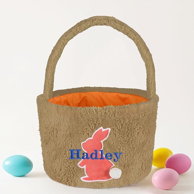 Easter Basket for Kids, VAPCUFF Easter Bunny Basket, Personalized Easter Baskets, Easter Basket with Name - - Brown Basket Orange Bunny