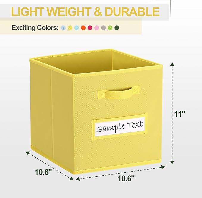 artsdi Fabric storage cubes (8 Pack) 11 Inch Cube Storage Bin, cube organizer bins with 8 Labels Window Cards & a Pen, Foldable cube organizer bins and Storage Box, Dark Yellow