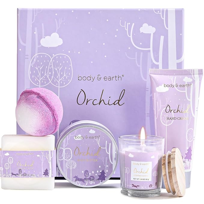 Spa Gifts for Women, Body & Earth 5 Pcs Gifts for Women Orchid Gift Sets, Bath and Body Womens Bath Gifts, Valentine‘s Day Gift