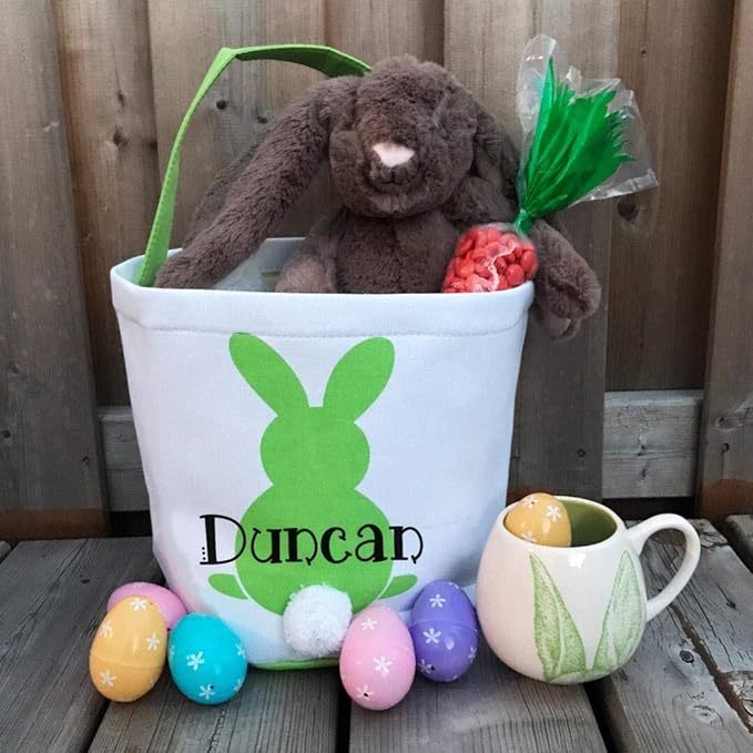 MONOBLANKS Easter Bunny Basket Bags, Rabbit Bucket Tote for Easter Egg Hunts Decorations Candy Gifts Storage (Green)