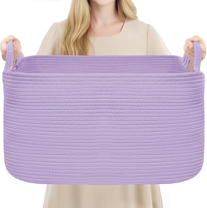 YOUDENOVA Nursery Storage Basket，21.6''×14.9''×11.8'' Rectangle Cotton Rope Blanket Basket, Nursery Laundry Hamper for Organizing，Toy Basket for Living Room, Bedroom