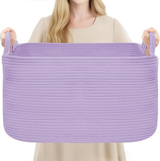 YOUDENOVA Nursery Storage Basket，21.6''×14.9''×11.8'' Rectangle Cotton Rope Blanket Basket, Nursery Laundry Hamper for Organizing，Toy Basket for Living Room, Bedroom