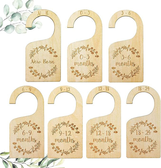 Generic Baby Closet Dividers, 7 Pcs Double-Sided Wooden Baby Closet Organizer from Newborn to 24 Months, Suitable for Home, Nursery Baby Clothes Organizer, Brown