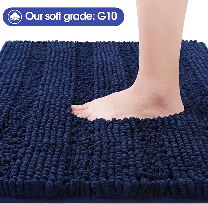 ACCUMTEK Extra Long Striped Navy Blue Bathroom Rug Mat 70"x24" Ultra Soft, Non Slip Chenille Bath Rugs, Absorbent Plush Shaggy Bath Mats for Bathroom, Bedroom, Kitchen, Shower, Tub