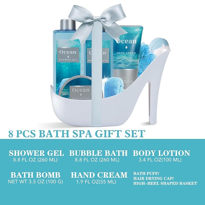Spa Luxetique Gifts for Women High Heel Gift Set for Women 8pcs Ocean Breeze Spa Gift for Womens Birthday Gift for Womens Wife Girlfriend Coworker Nurse Valentines Gifts for Her