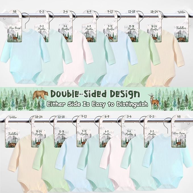 Baby Closet Dividers 8PCS, Mountain/Forest/Adventure Theme Wooden Double-Sided Clothes Size Hanger Organizer from Newborn to Toddler for Nursery Decor Baby Shower Birthday Gift