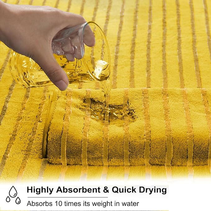 8 Pcs Yellow Cabana Stripe Polyester Bath Towel Set Oversize Bath Sheet-2 Bathroom Towels,2 Hand Towels,4 Washcloths Soft Jumbo Towels Absorbent Shower Towel Quick Dry Beach Chair Towel for Spa Gym