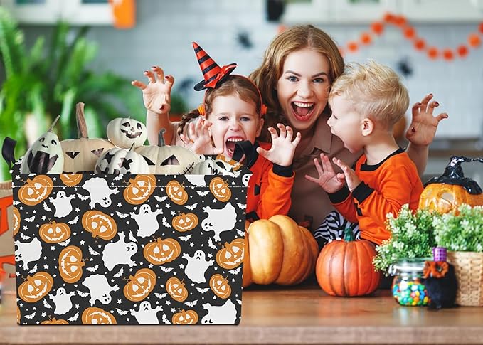Rectangular Storage Basket Empty,Cute Storage Bin with Handles,Room Decor,Gift Basket,Book Box(Black Halloween Basket)
