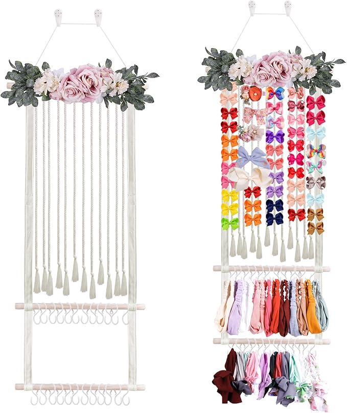 Headband Holder Bow Organizer for Girls, Hair Clips Bows Holder Baby Headbands Storage Personalized Hair Accessories Storage Organizer Wall Hanging Decor for Nursery Room Closet