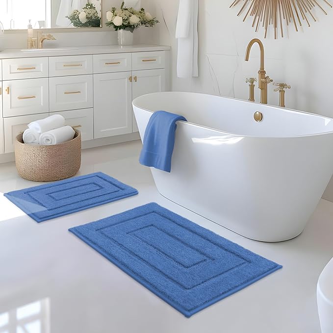 GRANNY SAYS Bathroom Rugs Sets 2 Piece,Soft Bath Mats for Bathroom, Bath Rugs Non Slip Washable, Absorbent Bath Rug for Tub, Shower & Toilet, BathMat Set, Blue 20" x 32" + 16" x 24"