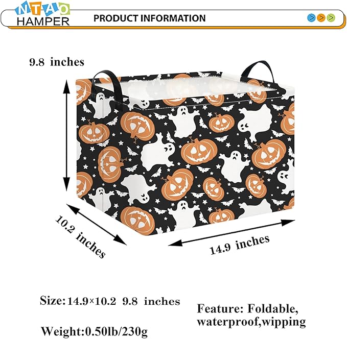 Rectangular Storage Basket Empty,Cute Storage Bin with Handles,Room Decor,Gift Basket,Book Box(Black Halloween Basket)