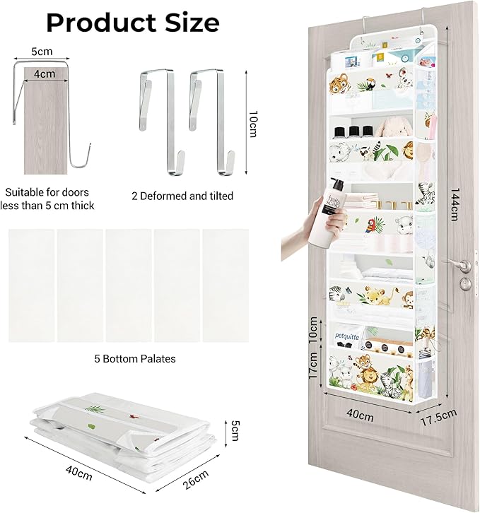 Clastyle Elephant Lion Kid Over The Door Organizer Storage Tropical Leaf 5 Shelves Closet Nursery Hanging Shelves Clothes Diaper Stuffed Animal Toy Storage for Newborn Baby Essential