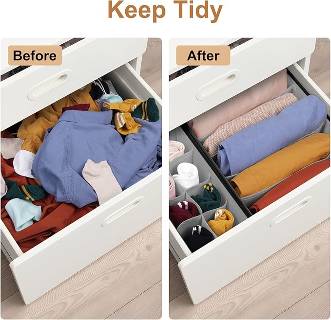 Organizer Divider, Foldable Closet Storage Organizer Basket, and Fabric Organization Bins for Clothes 6 Pack