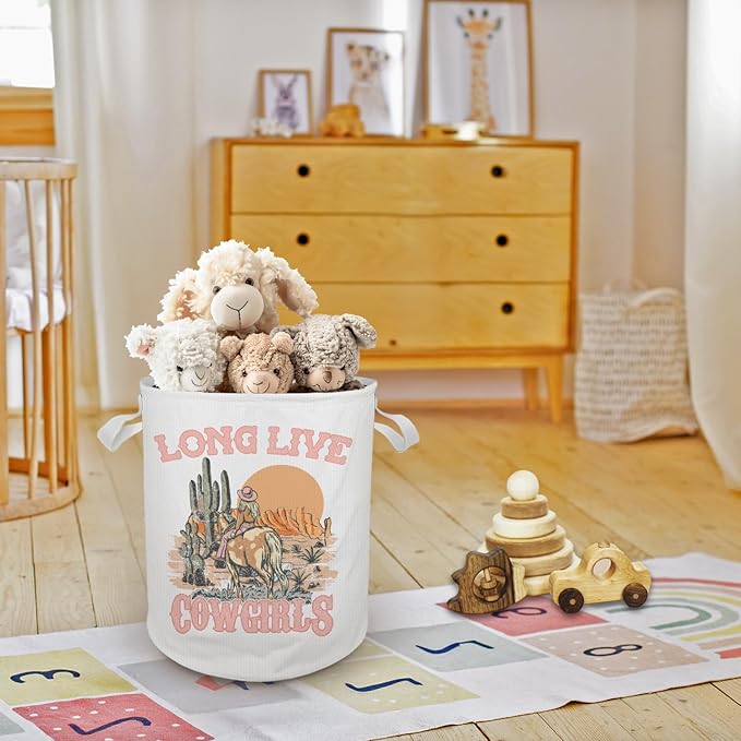 Western Cowgirl Laundry Basket Hamper, Toybox for Girls, Long Live Cowgirls Western Waterproof Collapsible Storage Bin Organizer for Bedroom Bathroom Girls Dorm Clothes Toys Books