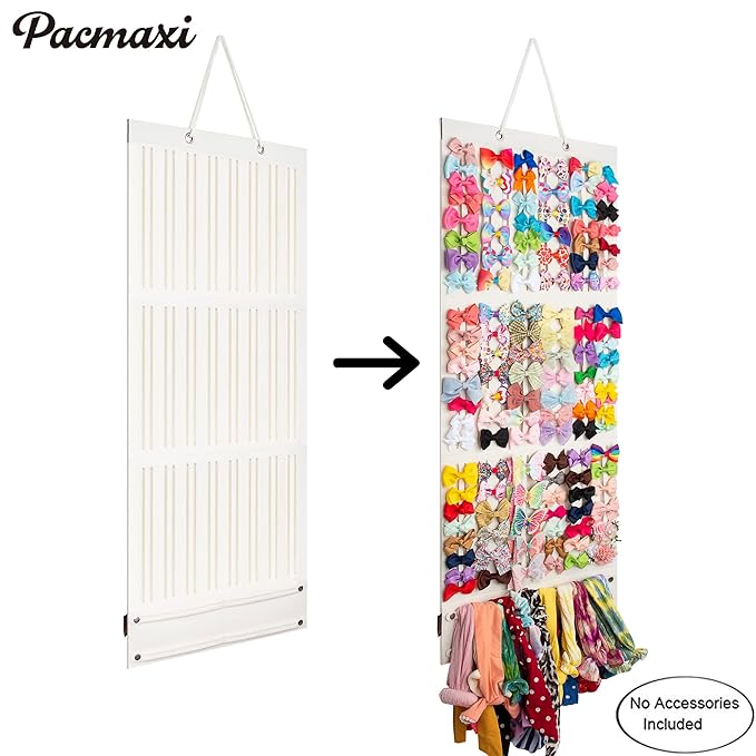 Baby Girl Hair Bows & Clips Organizer - Sturdy Stand, Wall Hanging for Nursery Decor (White, Large)
