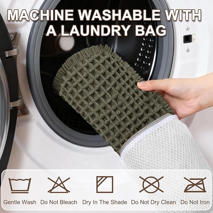 Hiasan Waffle Bath Mat, Super Absorbent Non Slip Bathroom Boho Rug with Tassels, Machine Washable Bath Mats for Bathroom, Ultra Soft Rubber Backed Rug, Grayish Green, 24 x 60 Inches