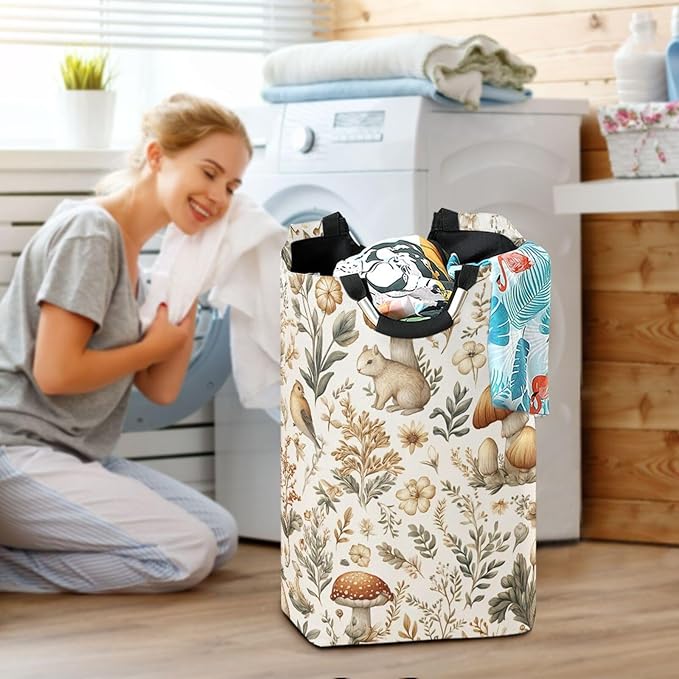 Mushrooms Berries Large Laundry Hamper Basket, Collapsible Laundry Bag Storage Bins Baskets with Handles for Laundry, Bedroom, Home Decor
