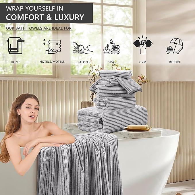 4 Piece Bath Towel Set 35"x70"Oversized Bath Towel for Bathroom Ultra Soft Fluffy Extra Large Bath Sheet Luxury Premium Bathroom Towel Highly Absorbent Quick Dry Shower Towel for Hotel Spa,Grey