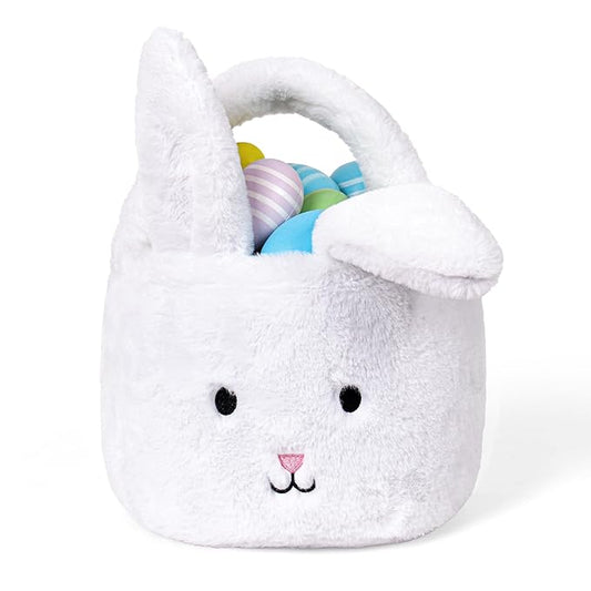 Easter Baskets for Kids,Plush Egg Hunting Easter Buckets with Handle Folded Ears, Gifts Boys Girls