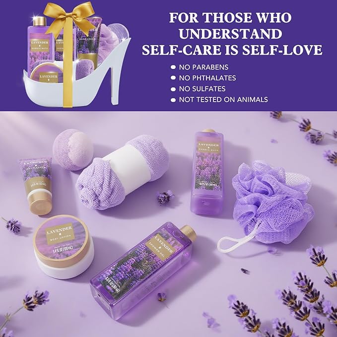 Spa Luxetique Gifts for Women 8pcs Relaxing Lavender Gift Set for Women High Heel Spa Gift for Womens Birthday Gifts for Womens Mom Grandma Teacher Nurse Valentines Day Gift for Her