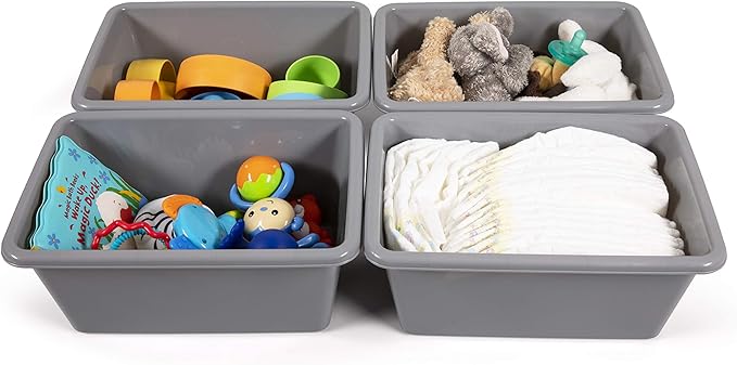 Humble Crew Toy Storage Bins for Kids, Set of 4, Grey, Small - Sturdy, Colorful Plastic Storage Bins for Classroom, Playroom, Nursery, and More - Premium Toddlers Toy Organizer Bins