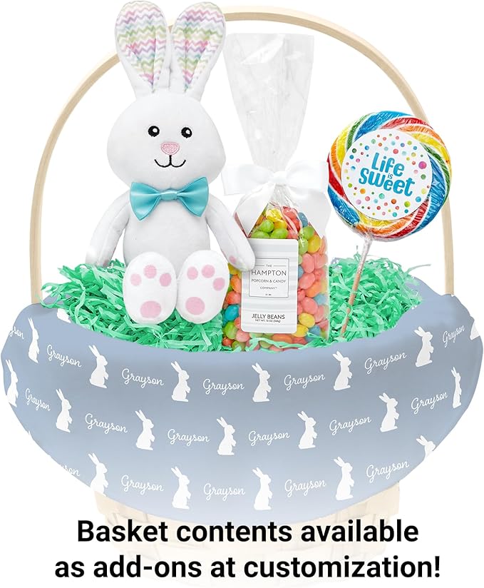 Let's Make Memories Personalized Easter Basket for Kids - For Boys - For Girls - Create Your Own - Fillable - Wicker - Easter Basket Stuffers - Large - Denim Blue Hoppy Bunny