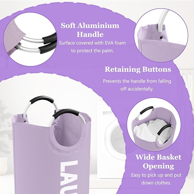 95L Folding Laundry Basket, Large Laundry Hamper with Handles, Portable Dirty Clothes Hamper, Independent Storgae Basket for Bathroom, Living Room, Dorm, Purple