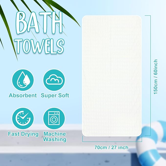 8 Pack Microfiber Bath Towels Bulk 27'' x 60'' Oversized Size Bath Towel Highly Absorbent Extra Large Soft Drying for Shower Beach Winter Salon Sport Gym Party (Slub Velvet,White)