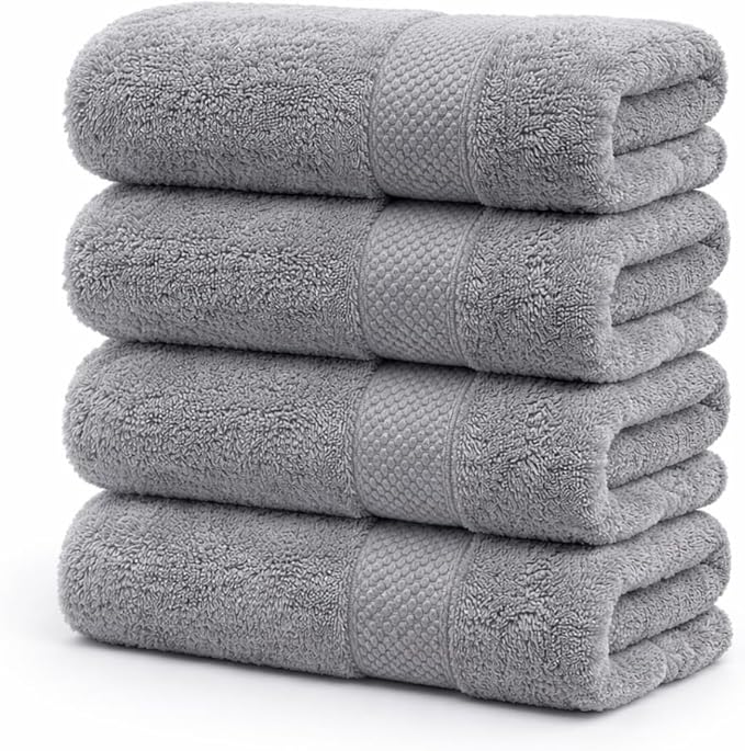 Grey Bath Towels 30x60 – Pack of 4 | Soft, Light Weight & Quick-Dry | Highly Absorbent 100% Combed Yarn Cotton Towels for Bathroom, Spa, Home & Hotel Use (Grey Bath Towels, 30x60- Pack of 4)