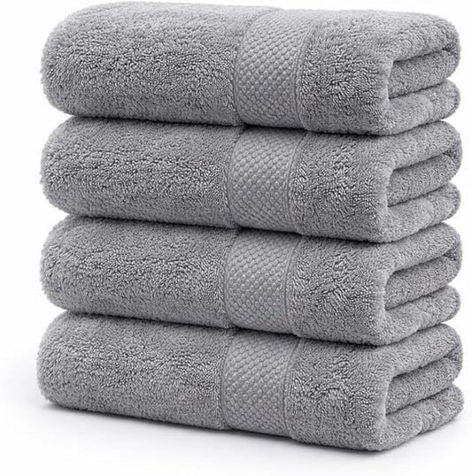 Grey Bath Towels 30x60 – Pack of 4 | Soft, Light Weight & Quick-Dry | Highly Absorbent 100% Combed Yarn Cotton Towels for Bathroom, Spa, Home & Hotel Use (Grey Bath Towels, 30x60- Pack of 4)