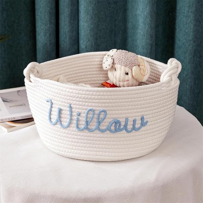 Personalized Baby Shower Basket, Handmade Cotton Rope Baby Gift Basket, Custom Baby Toy BasketS(S-19X12X27CM)