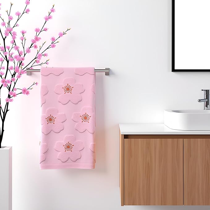 2pcs Cherry Blossom hand towels for bathroom Decorative Towels Set 100% Cotton Pink Jacquard Spring summer floral bath towels dish kitchen towels kitchen Bathroom Decor Gift(cherry blossom Pink)