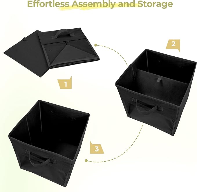 Storage Bins with Clear Window, 11x11 Storage Cubes, Collapsible Cube Storage Box, Fabric Closet Organizers with Handles for Home, Office, Shelf, Closets, Living Room, Black, 6 Pack