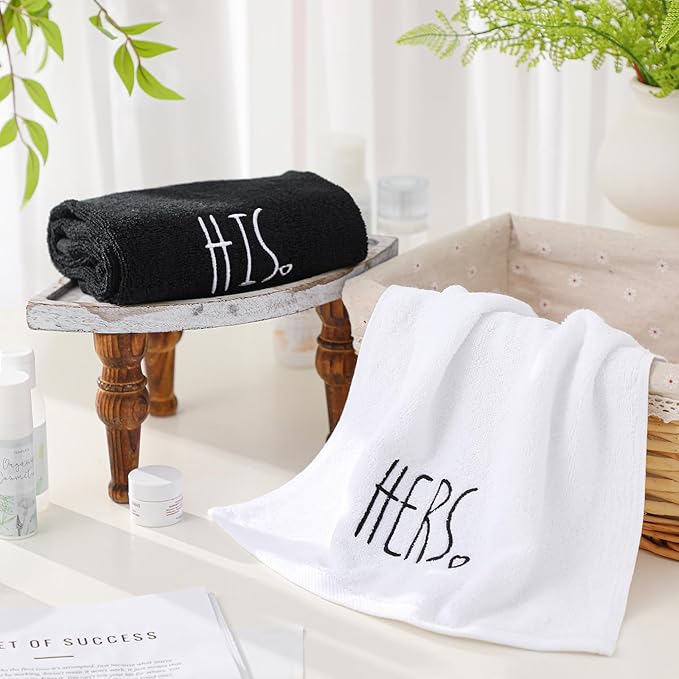 2 Pcs His and Hers Hand Towels 100% Cotton Embroidered Bathroom Towel Wedding Valentine's Day Gift for Couple, Anniversary Bathroom Decor 29 x 13 Inch