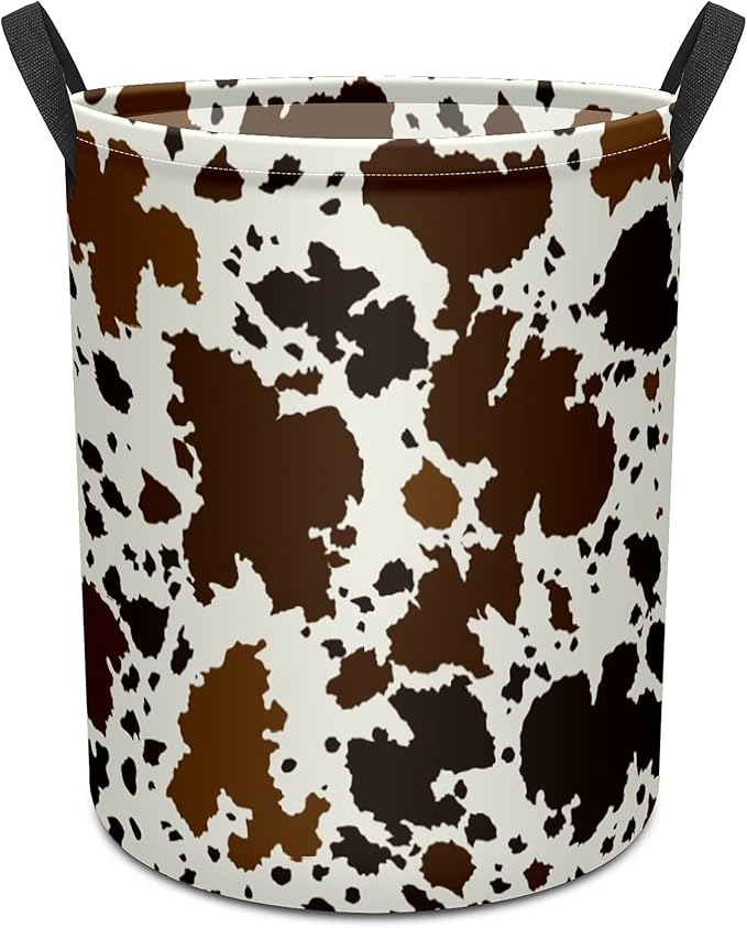 Cows Skin Brown Print Baby Laundry Hamper,Laundry Basket,Waterproof Storage Bin for Bedroom,Clothes Organizer Basket,Toys Box,Room Decor