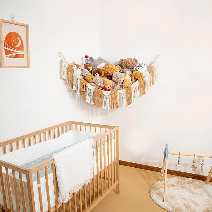 Stuffed Animal Hammock Hanging Net Organizer for Children's Room Stuffed Animal Toy Hammock for Teddy net Corner Hanging Toy Net for Bedroom