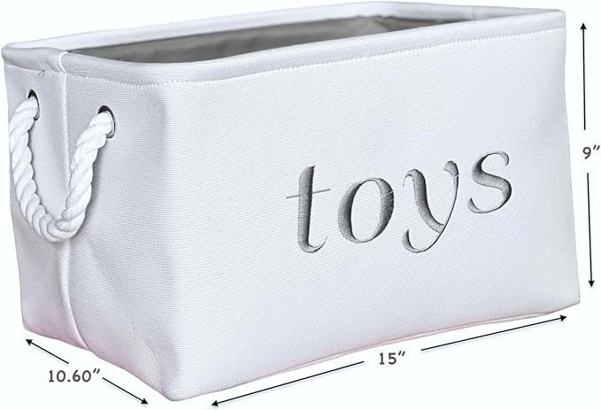 APPLE PIE ORDER Nursery basket, Storage & organizer Bin for Baby, Diapers, Wipes, Books, Toys. White Canvas fabric Decorative Box with Embroidering. (Toys - Gray, Medium)