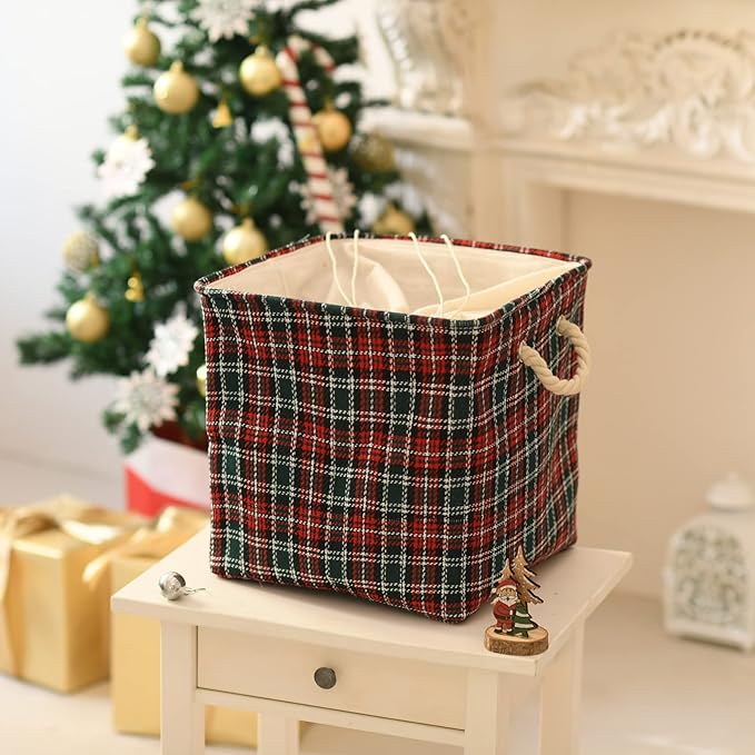 INough Red Large Christmas Basket Collapsible Gift Baskets Empty Gift Bag for Christmas Toy Bin for Kids, Baby Basket for Clothes, Toy Storage Box for Baby/Kids/Nursery Room