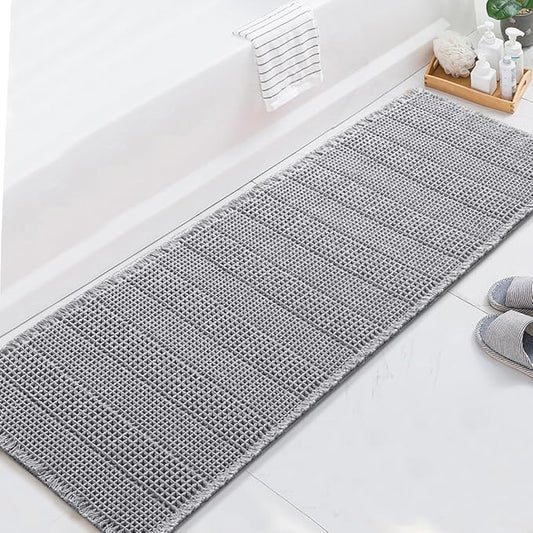 H.VERSAILTEX Upgraded Waffle Runner Rug Super Absorbent Non Slip Bath Rug for Bathroom Floor, Machine Washable Dry Fast, Beside Tub, 24" x 72", Dove