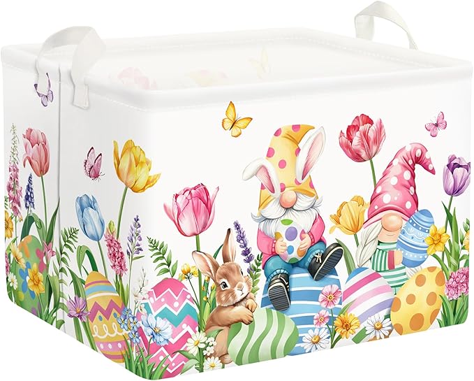 Easter Rabbit Gnome Laundry Hamper Large Storage Basket Cute Tulip Eggs Collapsible Parents Organizer Kids Toy Clothes Bins for Bedroom, Bathroom, Butterfly, 36L