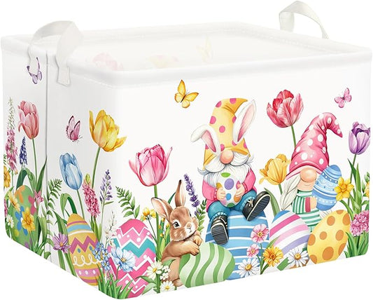Easter Rabbit Gnome Laundry Hamper Large Storage Basket Cute Tulip Eggs Collapsible Parents Organizer Kids Toy Clothes Bins for Bedroom, Bathroom, Butterfly, 36L