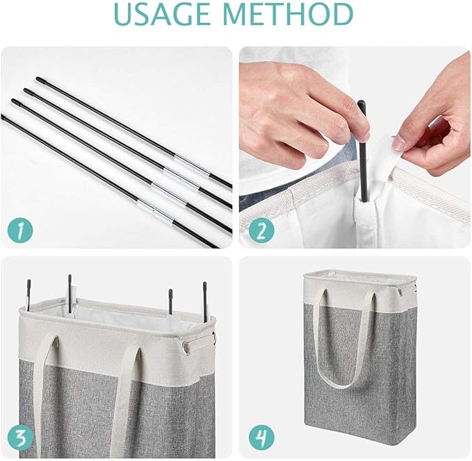 i BKGOO Laundry Basket with Handles Beige&Grey-Slim Laundry Bin Collapsible Dirty Clothes Basket Narrow Laundry Bag Foldable Dirty Hamper for Camping, Dorms, Apartments