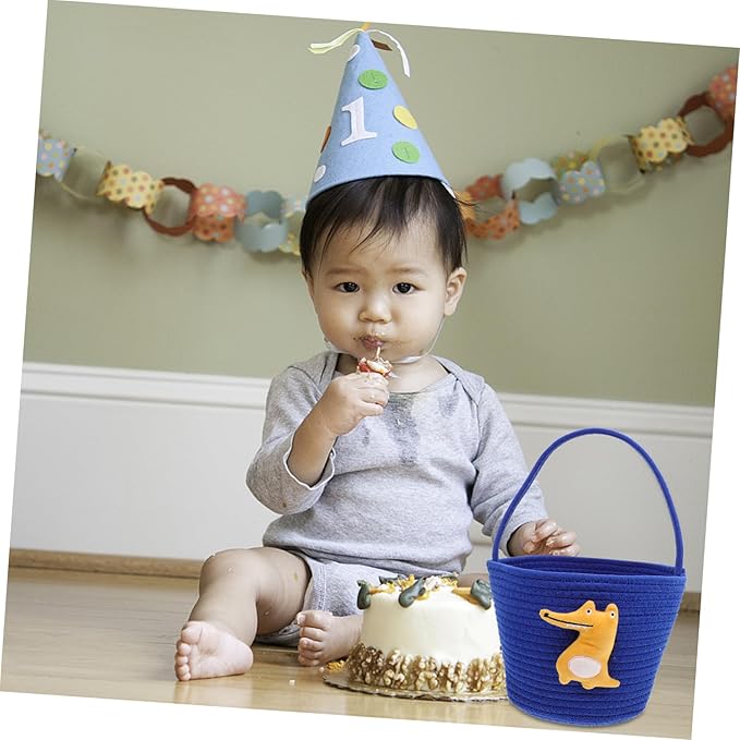 Woven Shower Basket for Candy Storage Cute Decorative Basket for Nursery Party Favors for Celebrations and Organizing Small Items